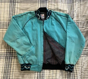Vintage Miller Outerwear Blanket Lined Canvas Jacket Aztec Western Turquoise M - Bild 1 von 8