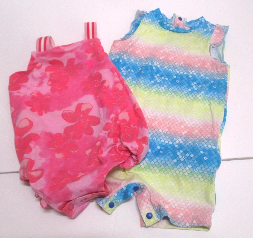 2 NIÑAS INFANTES ROSA AZUL AMARILLO HURLEY SHORTALL Y BURBUJA CONJUNTO TALLA 6 Y 9 MESES Foto 1 de 3