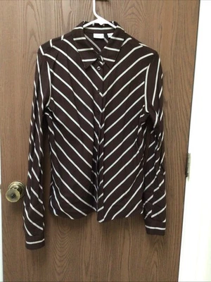 Together túnica marrón rayas diagonales rayón algodón a medida, talla 10 Foto 1 de 4