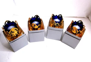 4 Wallace Silversmiths Gold Finish Jewish Judaica Votive Candle Holders/ Candles - Picture 1 of 5