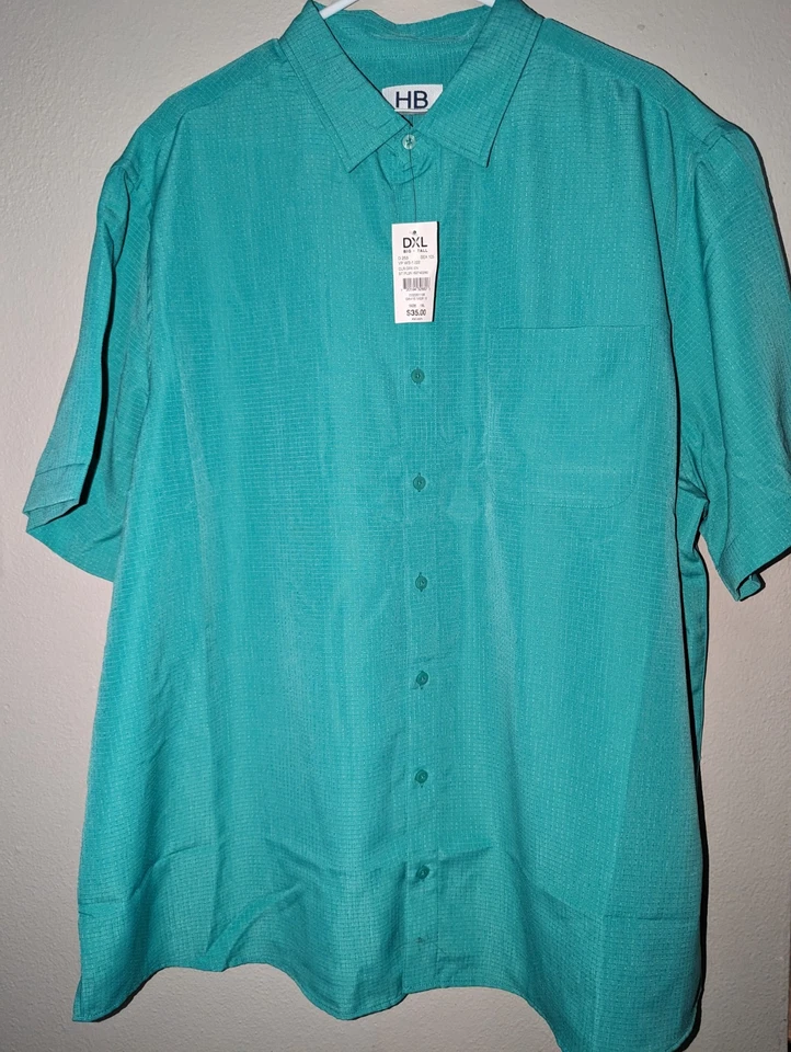Camisa de vestir HB Harbor Bay verde texturizada manga corta abotonada para hombre talla 1XL Foto 1 de 4