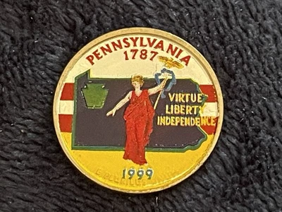 Colorized Uncirculated 1999-P Pennsylvania State Quarter Commonwealth Keystone - Image 1 of 2