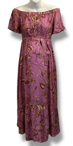 Nuevo con etiquetas Maxi Vestido Isabel Maternidad Hombro Descubierto Manga Corta Violeta Floral Talla M - Imagen 1 de 24