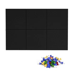 Cork Board Alternative, 6 Pack Felt Wall Tiles with 50 Pushpins, Black Cork4853 - Picture 1 of 10