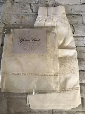 RARE! Sferra French Knot Egyptian Cotton Hand Embroidery Pair Dust Ruffle Panels - Image 1 of 4