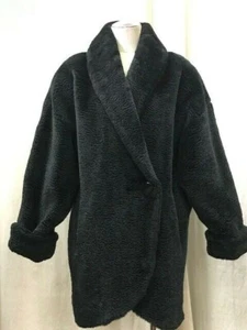 1980's BLACK FAUX FUR JACKET. Flattering Three Quarter Length - Picture 1 of 6