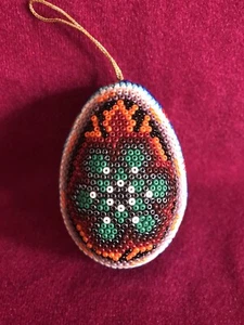 Huichol Indian Beaded Egg Ornament Handmade Mexican Folk Art Easter or Christmas - Picture 1 of 4