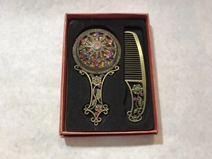 Unique Small Hand Mirror and Comb Set copper color with Jewels - Made in Turkey - Picture 1 of 10