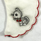 Vintage Kinder Stickkragen Katze Kätzchen Strass Schweiz rot weiß D