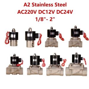 A2 Stainless Steel Solenoid Valve Air Water Oil Normally Closed AC220V DC12V/24V