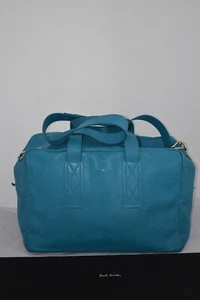 Paul Smith Bright Blue Leather Zip Holdall Large Shoulder Duffle Weekend Bag - Picture 1 of 21