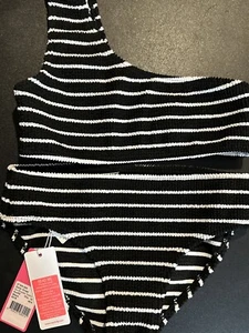 Seafolly 293800 Girls' One Shoulder Tank Bikini Swimsuit Set, Stripe Black, 10 - Picture 1 of 18