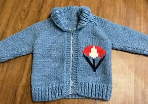 Vintage 1950’s Boys Cowichan Airplane Sweater Full Zip Blue Sm / Med - Picture 1 of 11