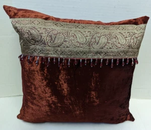 Red Velvet Sari Beaded Trimmed Decorative  Fashion Toss Throw Pillow 16 x 16 - Picture 1 of 6