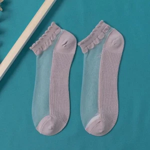 Summer Women Transparent Thin Flower Lace Socks Crystal Silk Solid Ankle Socks - Picture 1 of 20
