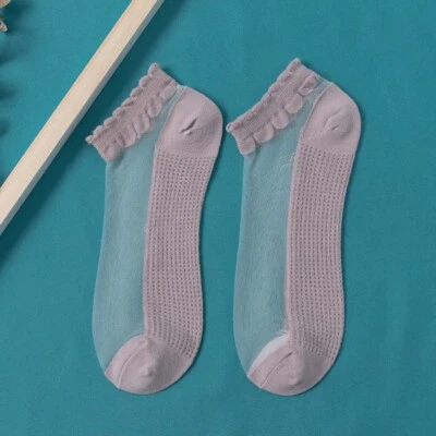 夏季女式透明薄花花边袜水晶丝绸纯色船袜  — 第 1/4 张图片
