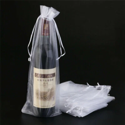 10Pcs Sheer Organza Wine Bottle Gift Bags Cover Home Party Wedding Decor - Image 1 of 4