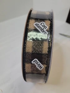 Offray Black And Tan Buffalo Plaid Flannel Ribbon 1.5"× 25yd. New - Picture 1 of 3