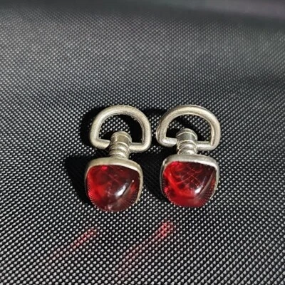SWANK Faux Ruby Garnet Red Gem Silver Tone Cufflinks Mens - Image 1 of 4