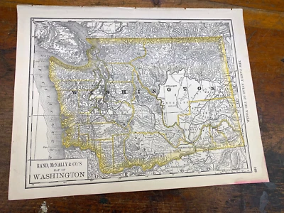 Карта Вашингтона 1890 г. с Аляской на реверсе, 14 1/8 дюйма x 10 7/8 дюйма - Изображение 1 из 4