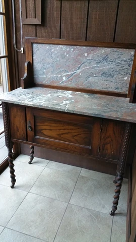 Antique English Oak Washstand with marble top and backsplash Cover