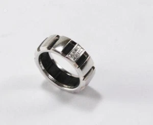 CHAUMET 18K WHITE GOLD DIAMOND BLACK RUBBER BAND RING, SIZE 5/T50/UK-J 1/2 - Picture 1 of 10