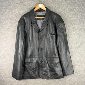Barneys Originals Jacket Mens Extra Large Black Coat 100% Leather Button Up XL - Picture 1 of 13