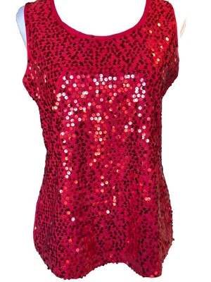 Camiseta sin mangas COVINGTON roja con lentejuelas para mujer talla mediana pequeña Foto 1 de 4