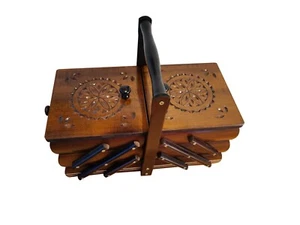 Wooden sewing box handmade, Wood storage box for sewing kit, Small fold out box - Picture 1 of 5