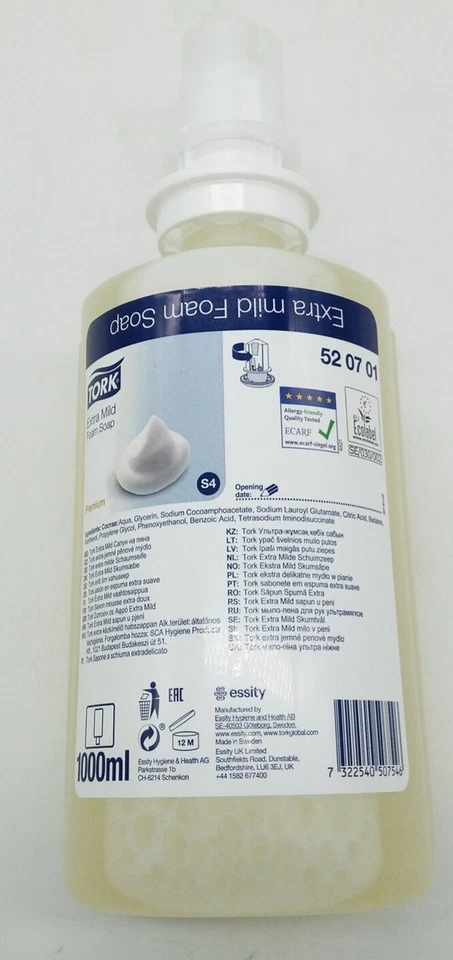 9,99€/l Tork Schaumseife 1000 ml parfümfrei farbstofffrei S4 Seifenschaum Seife - Bild 1 von 1