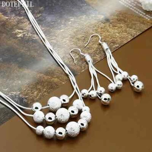 DOTEFFIL 925 Plata de Ley Suave Mate Cuentas Serpiente Cadena Pendientes Conjunto Joyería - Imagen 1 de 3