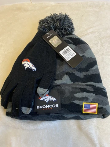 DENVER BRONCOS NFL Premium Men's Camo Cuffed Knit Winter Hat & Glove Set NWT $50 Cover