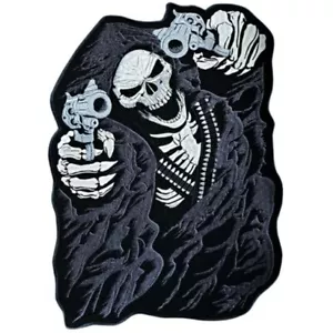 Grim Reaper Skull Skeleton Guns Back Patch | Scary Biker Motorcycle Gang Logo - Picture 1 of 3