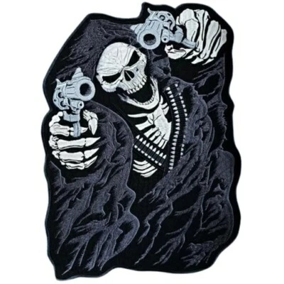 Grim Reaper Skull Skeleton Guns Back Patch | Scary Biker Motorcycle Gang Logo - Image 1 of 3