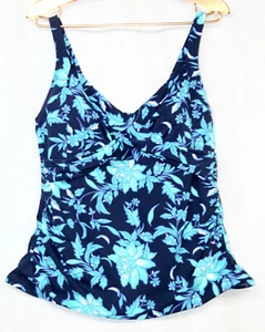 Top de baño cruzado LANDS END en azul estampado floral para mujer talla 16W sujetador con aros - Imagen 1 de 3