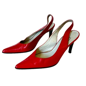 Vintage ARCO Italia Red Leather Sling Back Heels 80's Pointed Toe Women Size 36 - Picture 1 of 12