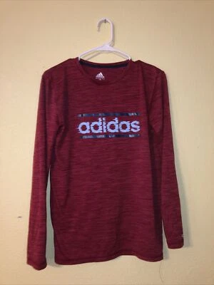 Adidas T-Shirt Boys Youth Size Large L Long Sleeve Logo Crew Neck Red - Image 1 of 4