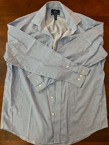 Men's 16 1/2  35 Blue Classic Button Down Shirt Plaid Cotton Preown - Picture 1 of 11