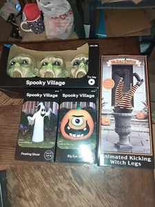 Halloween Spooky Village Inflatable Lighted Pumpkin/Ghost Zombie Heads & Legs - Picture 1 of 7