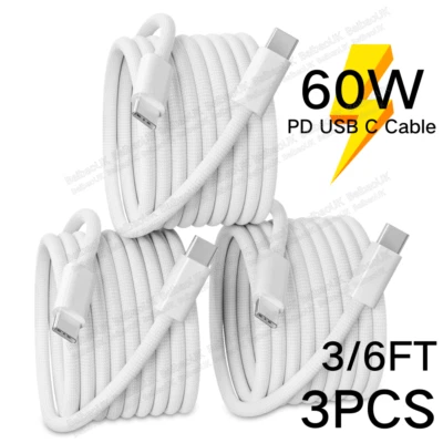 3PCS USB-C to USB-C Cable Fast Charger Type C Charging Cord For iPhone 16 15 Pro - Image 1 of 4