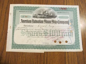 1916 AMERICAN HAWAIIAN STEAMSHIP COMPANY stock certificate CANCELLED lot T - Picture 1 of 19