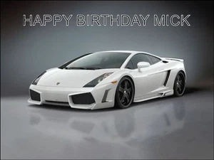 A4 LAMBORGHINI WHITE SPORTS CAR EDIBLE ICING BIRTHDAY CAKE TOPPER - Picture 1 of 1