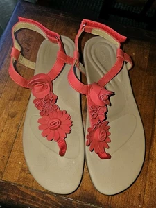 Aetrex Charlene Red Floral Sandals Women’s Size 8.5 EU39 Comfort Orthotic AE668W - Picture 1 of 9