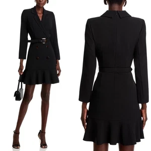 NUEVO VESTIDO DE CÓCTEL ELIZA J CREPÉ Negro Manga Larga CINTURÓN DOBLADILLO CON VOLANTES 8 - Imagen 1 de 19