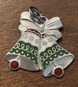 VINTAGE BEAU STERLINGSILBER & EMAILLE WEIHNACHTSGLOCKEN 3/4" CHARM - Bild 1 von 2