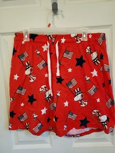 Mens Peanuts Snoopy Lounge Pajama Sleep Shorts Pockets Sz Large Red Americana - Picture 1 of 3