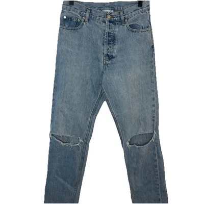 Jeans Helmut Lang desgastado feminino botão mosca tamanho 27 perna reta cintura média - Imagem 1 de 4