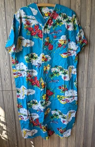 Vintage Diplomat Hawaiian Floral Beach Palm Sky Tree Nightgown PJ Size L - Picture 1 of 6