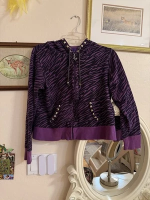 Abbey Dawn Inspired purple and black Zebra Tiger Stripe hoodie tag Sz XL Y2k - Image 1 of 4