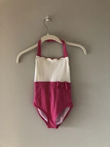 Janie & Jack Girl’s Swimsuit, Size 7, One Piece, Pink & White with Bow - Picture 1 of 4